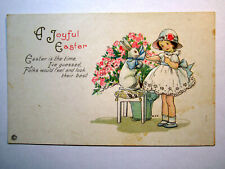 Joyful Easter is Time Look Their Best Bunny Flowers Embossed Postcard Card 1439 picture