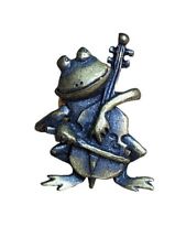 Vintage JJ Jonette Frog Pin Playing Bass Lapel Hat Jacket Bronze Color In VGC  picture