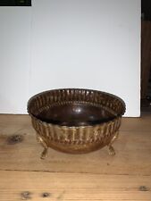 Vintage Hosley Brass Circular Planter Pot with Claw Feet. Decorative Only picture