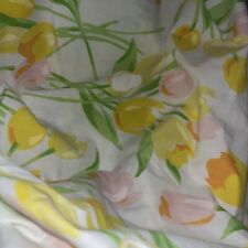 Vintage Utica Stevens Yellow Pink Tulip Floral Print  Fitted Full Sheet 1976 picture