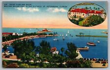 St Petersburg Florida Yacht Club & Basin Aerial View Scenic Linen Postcard picture