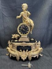 Antique Slate Mantle French Statue Clock Large mantle Gilt on tin clock picture