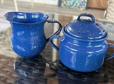 Collectible Cinsa Blue Speckled Enamelware Sugar And Creamer picture