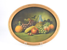Vintage Still Life Oval Framed Print Jug Grapes Peaches Oranges Apples 11