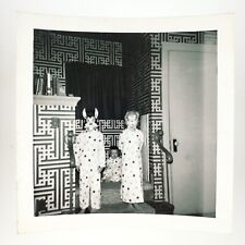Masked Polka Dot Kids Photo 1950s Halloween Pajamas Geometric Snapshot A3788 picture
