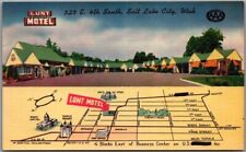 Salt Lake City, Utah Postcard LUNT MOTEL Street MAP / Colourpicture Linen c1950s picture