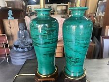 ✨Pair Frederick Cooper Porcelain Hand-Painted Green, Black Swirl 31” Lamps✨ picture
