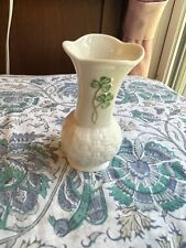 Vintage Belleek Hand Painted Shamrock Bulbous Bud Vase Ireland picture