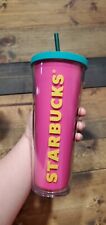 Starbucks Summer 2014 Neon Pink Yellow & Teal lid Venti 24 oz Cold Cup Tumbler picture