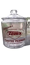 Vintage Tom’s Toasted Peanuts Clear Glass Jar  Handle Lid Counter Display USA picture