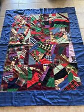 Vintage Crazy Quilt Reversible To Blue Wool Polyester 65x80 picture