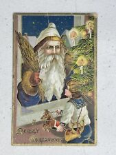 Antique Christmas Postcard Blue Santa Embossed Festive Collectible Rare Find picture