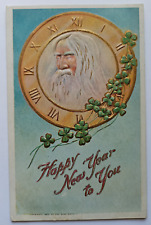 Antique 1907 Happy New Year To You Father Time Clock Clover Embossed Postcard picture