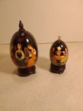 Vintage Russian Bylina Wooden Black Laqured Hand Painted Eggs picture