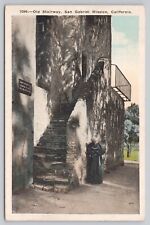 San Gabriel California, Mission, Old Stairway, Monk, Vintage Postcard picture