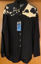 MEN'S SZ LG VTG NOS WESTERN SHIRT BLACK WITH COW HIDE FABRIC YOKE USA EXC picture