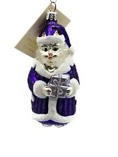 Patricia Breen Kitty Claus Purple Stripes Purple Christmas Holiday Ornament picture