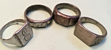 4 Vintage WW11 Era Trench Art Rings Monogrammed Scrolled E & Flowers picture