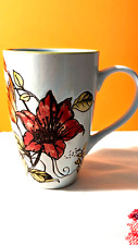 Gorgeous handmade hand painted large floral mug w/blue bkgd. picture