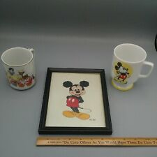 LOT ANTIQUE 1981 Mickey Mouse Handstitched Portrait-1970's Snow White Cup Etc picture