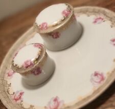 Antique Regina Ware Germany Porcelain Perfume Tray, Trinket Bowls. Gold w/ Pink picture