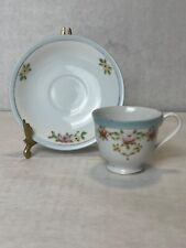 Vintage Porcelain Demitasse Cup and Saucer Occupied Japan Flowers Gold Blue Trim picture