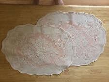 Vintage Placemats Ivory Cream Lace & Peach Set of 2 picture