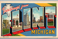FLINT MI Postcard Michigan Large Letter Big Greetings from Curteich Linen Old picture