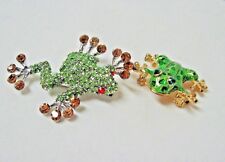 new LOT 2 green FROG pin brooches crystal enamel  picture
