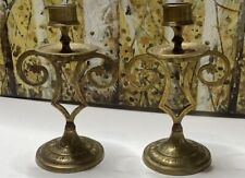 VTG. PAIR OF SOLID BRASS  CANDLE HOLDERS  MADE IN INDIA picture