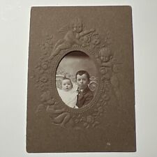 1890s Embossed CHERUBS Paper Frame SIBLING tiny Gem antique Photo picture