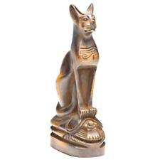 Miniature Bastet Cat Goddess with Scarab Statue - Antiqued Brown - 3.75