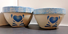 Vintage Blue Heart Sponge Stoneware Mixing Bowl Set of 2 picture