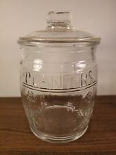 Vintage Planters Mr Peanut Embossed Glass Counter Storage Jar Peanut Handle Lid picture