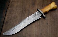 USA-AUK-890 Custom Handmade Damascus Steel Bowie Hunting Knife OAK WOOD picture