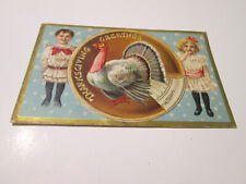 1910’s Antique Postcard Thanksgiving Boy Girl Turkey USED picture