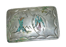 Native American J.NEZZIE Sterling Silver Buckle w/ Mosaic Inlay Coral Turquoise picture