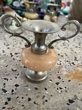 Vintage Small Antique Style Marble & Brass Double Handle Vase Amphora picture