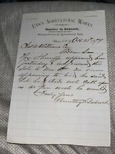 Antique 1879 Correspondence Utica Agricultural Works Letterhead New York NY picture