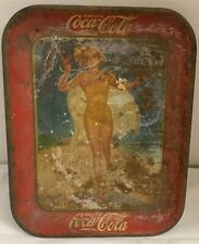 Vintage 1937 Running Girl Coca-Cola Serving Tray Yellow Bathing Suit On Beach picture