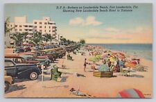 Bathers on Lauderdale Beach Fort Lauderdale Florida Linen Postcard No 5881 picture