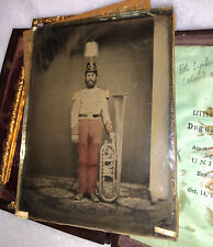 1/4 tinted ambrotype civil war soldier musician holding OTS saxhorn 1860s Photo picture