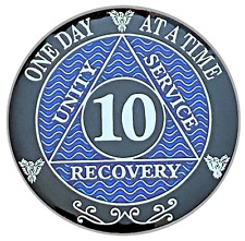 AA 10 Year Coin Blue, Silver Color Plated Medallion, Alcoholics Anonymous Coin picture