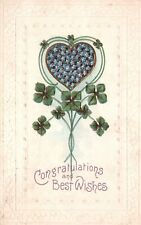 Congratulations And Best Wishes Blue Petals Heart Flower Design Vintage Postcard picture