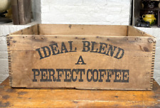 C.1910 Wood Shipping Box IDEAL BLEND PERFECT COFFEE Boston, MA ~ Branded 4 Sides picture