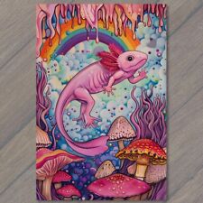 POSTCARD Axolotl Rainbows Mushrooms Colorful Fun Cute Pink Fantasy Trippy Neat picture