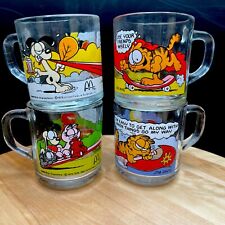 1978 Vintage McDonald's Garfield Mugs Set Of 4 Clear Glass Anchor Hocking picture