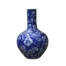 Chinese Dark Blue White Porcelain Dragon Flower Graphic Vase cs4855 picture