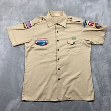 Boy Scouts of American Shirt Men's Large Beige Outdoor Button Up Uniform Patches picture