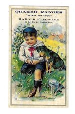 c1890's Victorian Trade Card Quaker Rangers, Harold E. Fowler Boy & Dog picture